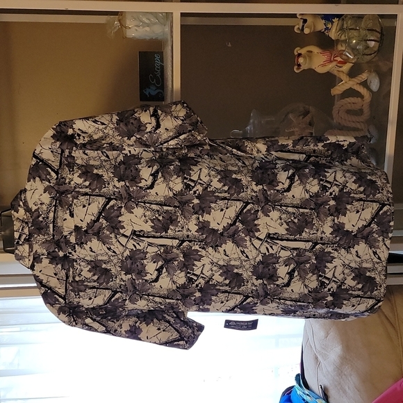 𝅺AMERICAN RAG Men's NWT SS button down. Gray/BlackWhite print 100%cotton XXL - Picture 4 of 5